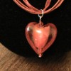 Red glass heart on multi-strand ribbon necklace cord - SOLD
